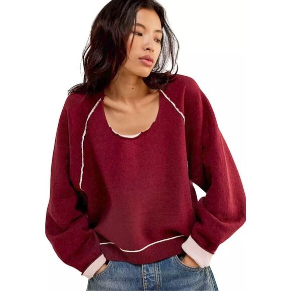 FREE PEOPLE WE THE FREE VALENTINE COMBO RED MIDNIGHT PULLOVER SWEATSHIRT TOP SMA
